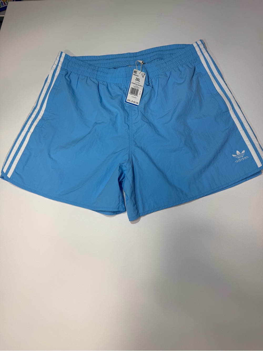 adidas Men’s Light Blue Athletic Shorts with White 3-Stripes size 2XL new w tags